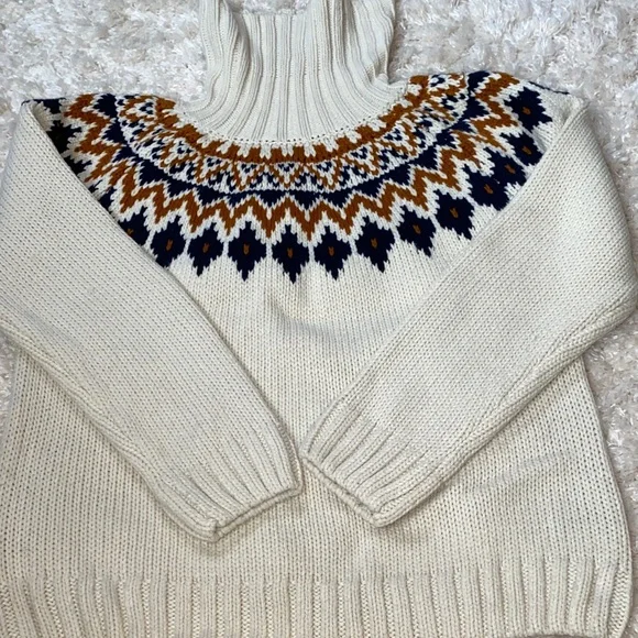 Rachel Zoe Ivory Turtleneck Sweater with Navy and Brown Pattern - Picture 5 of 7